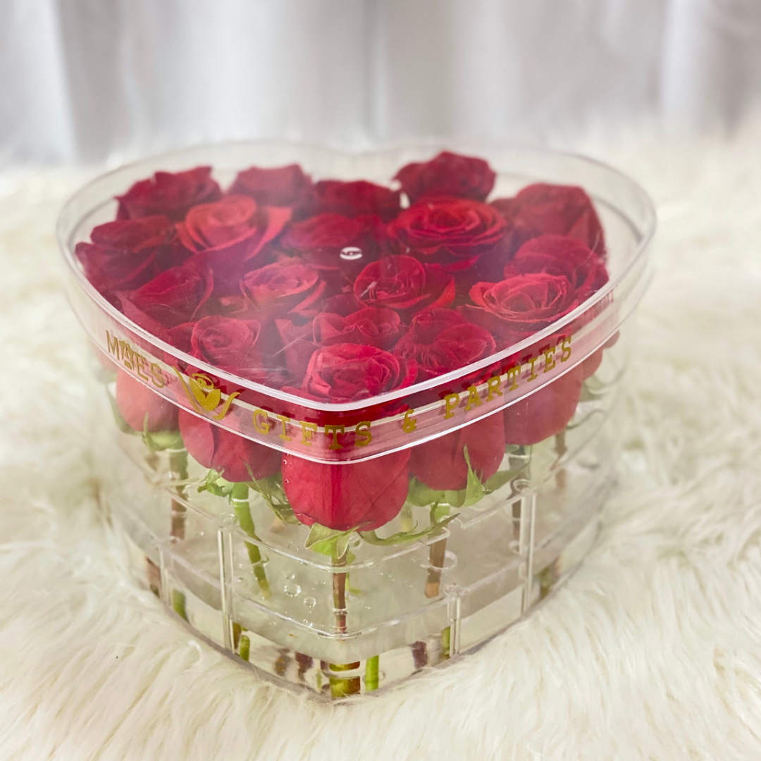 Fresh Roses in Love Acrylic Box | Classic Red