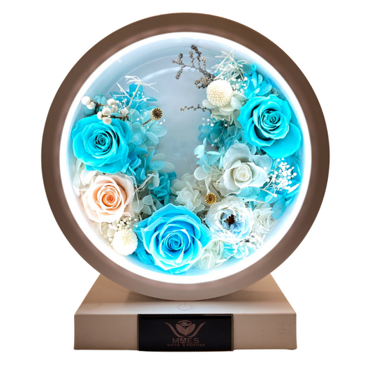 Preserved Roses with light for desktop/nightstand | Tiffany Blue