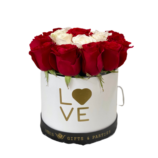 Fresh Roses in Deluxe Box (Love-White) | Red and White Color