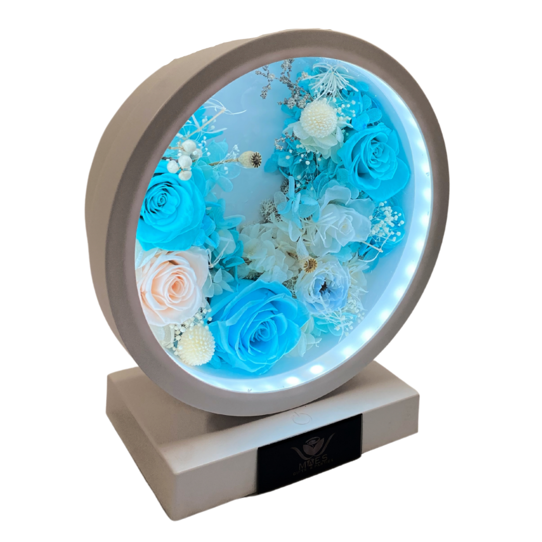 Preserved Roses with light for desktop/nightstand | Tiffany Blue