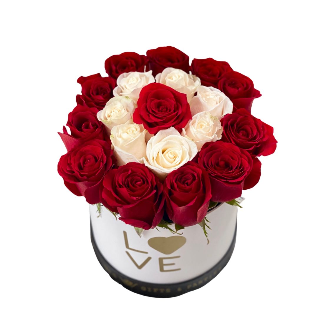 Fresh Roses in Deluxe Box (Love-White) | Red and White Color