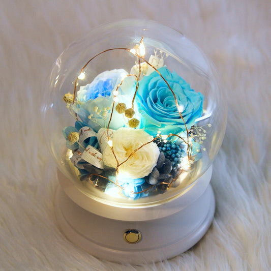 Preserved Roses in Bluetooth Music Box | Blue/White Mix Color